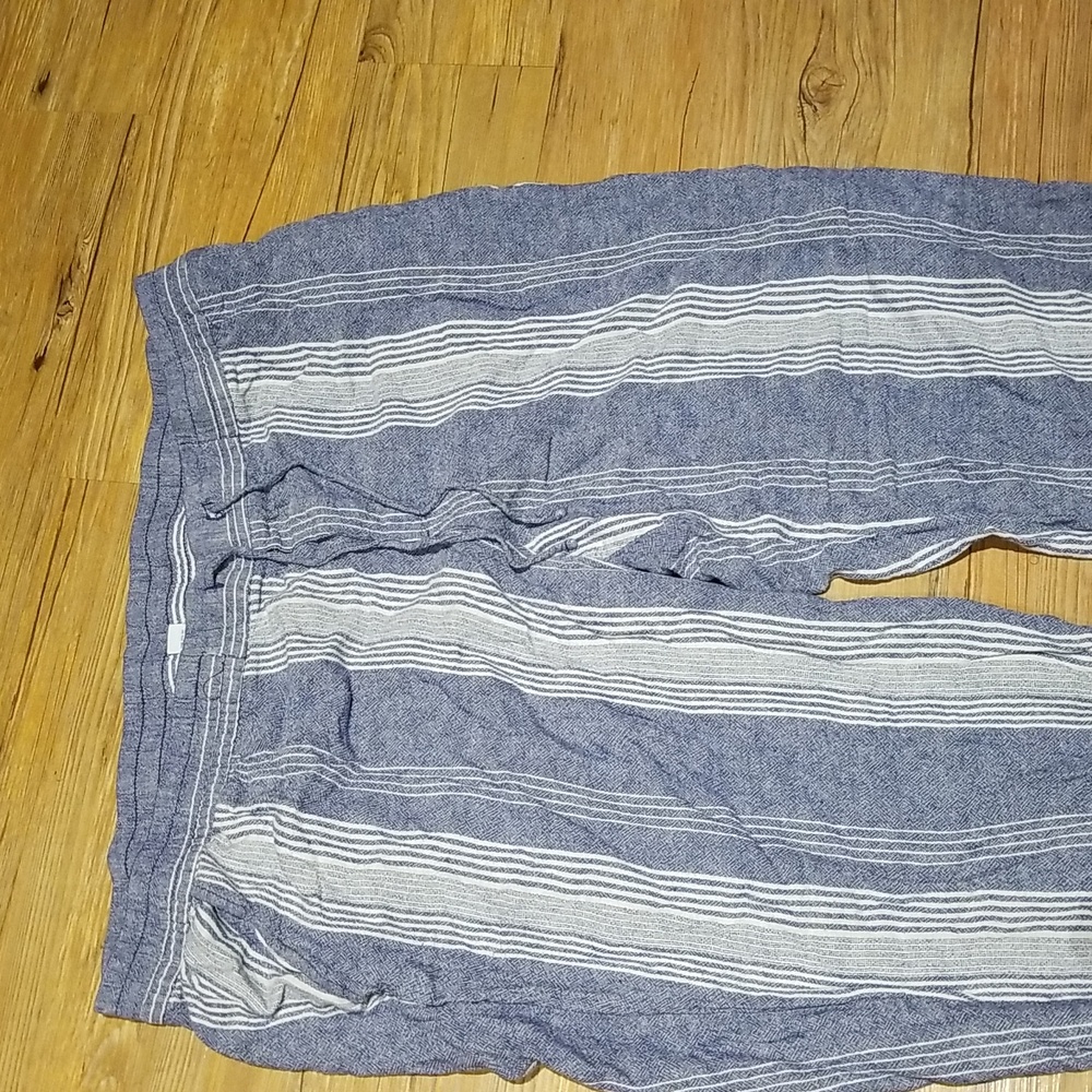 Blue white striped pants elastic drawstring waist side pockets sz XXL EUC - Picture 2 of 3